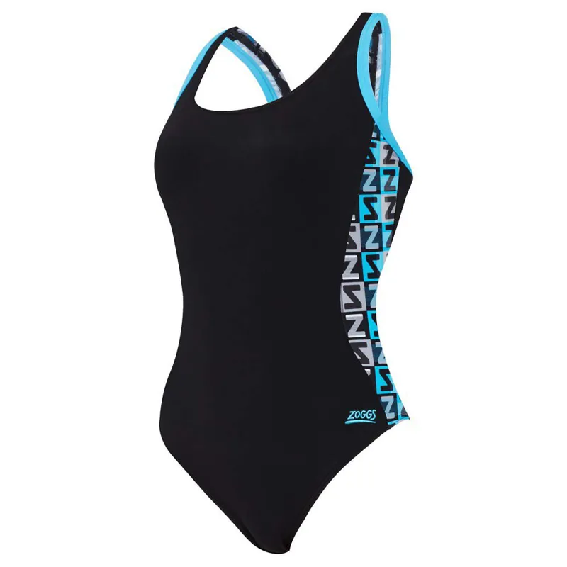 Zoggs Women's Atomback One Piece Swimsuit Black/Embossed Print